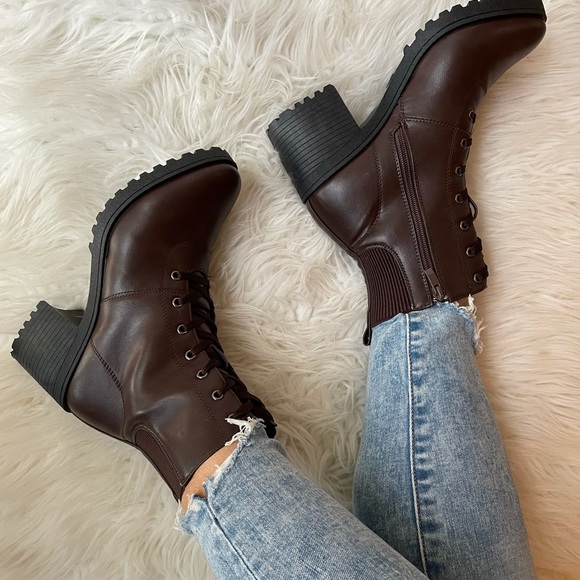 Espresso Lace Up Heeled Booties - Picture 3 of 16